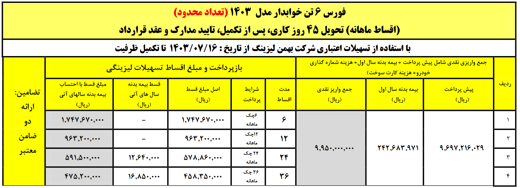 کامیونت فورس 6 تن خوابدار